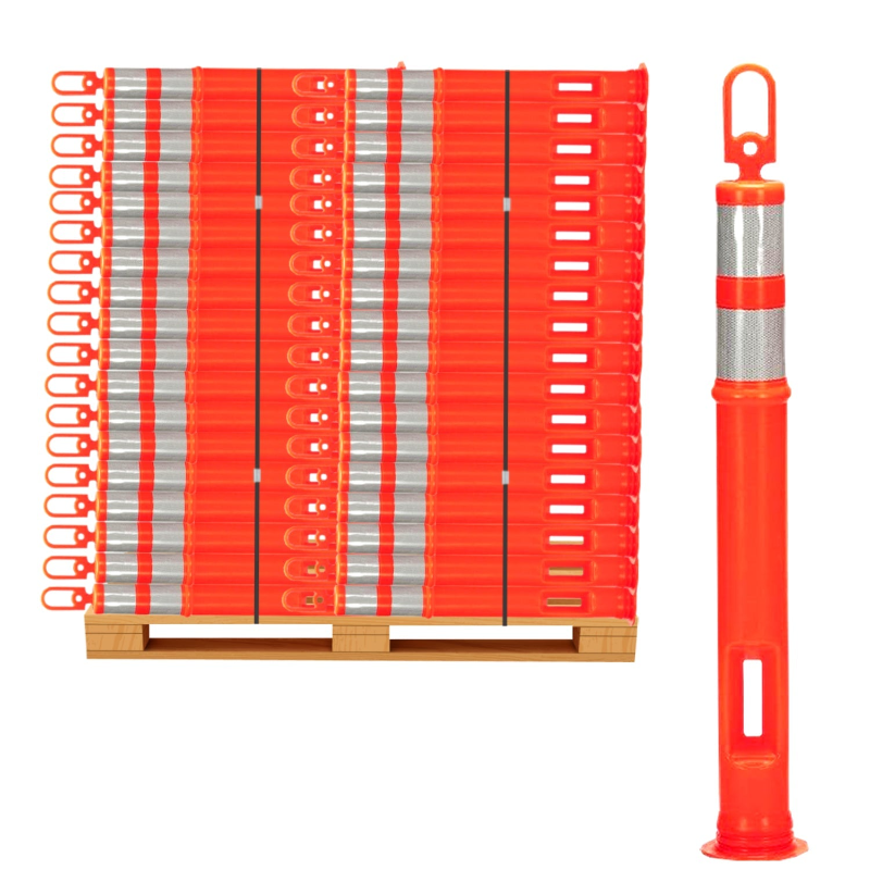 Image of 45" Traffic Safety Delineator Post - 3M Reflective Collars - Orange - No Base - Bulk Pallet - 120 Pcs