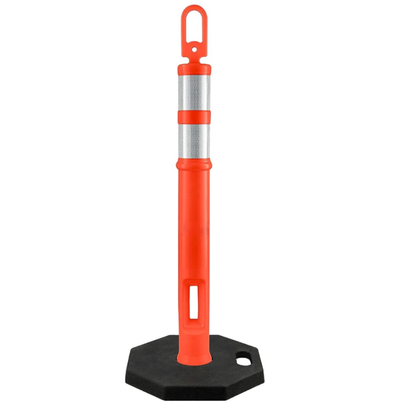Image of 45" Traffic Safety Delineator Post and 8 Lbs Base Kit - 3M Reflective Collars - Orange